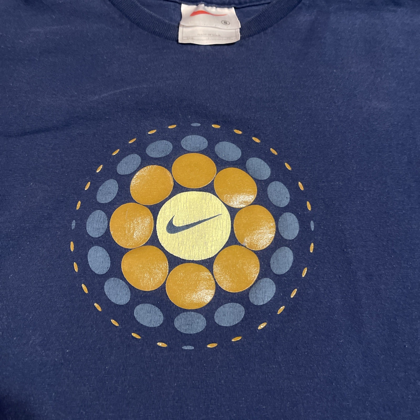 Vintage 90’s Nike Small Women T Shirt Navy Blue Graphic Swoosh Swirl