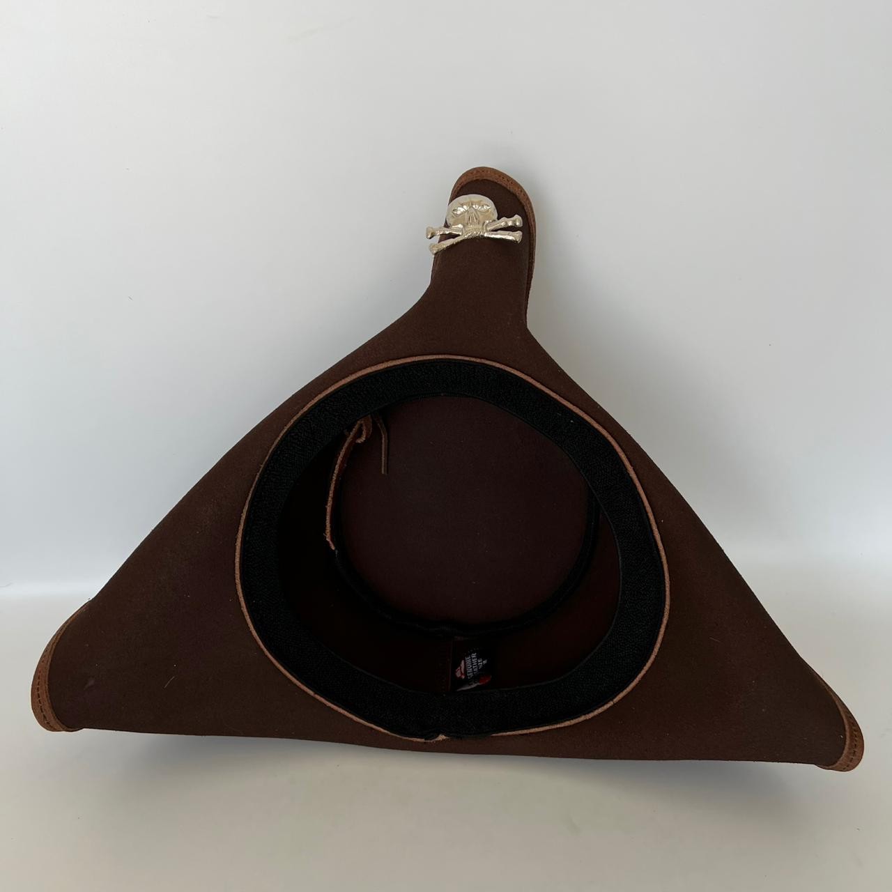 Brown Faux Leather Tricorn Pirate Hat Cross Stitch Handmade Costume LARP