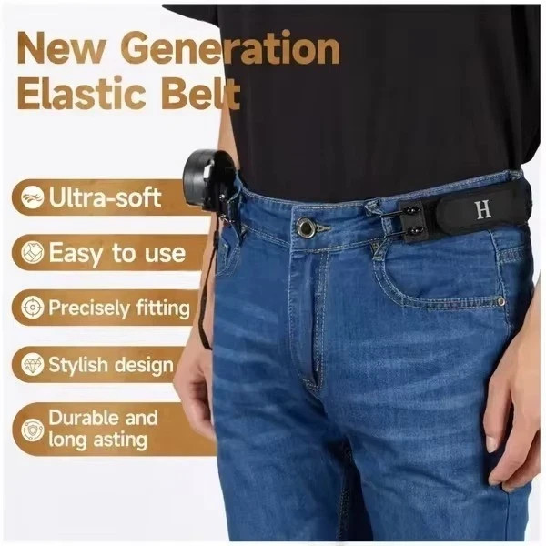 2PCS Tactical Metal Hook Elastic Belt Buckle-Less Invisible Waist Belt Closure