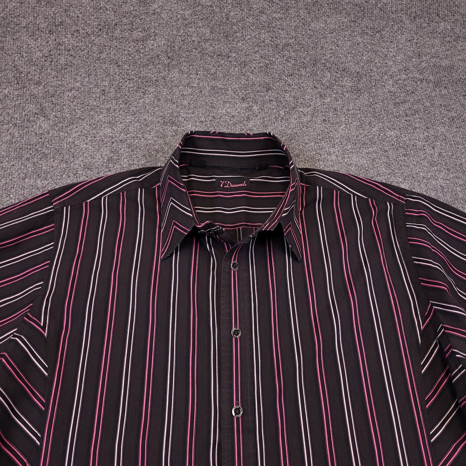 7D 7 Diamonds Shirt Mens 2XL Chocolate Brown Striped Cotton Spread Collar