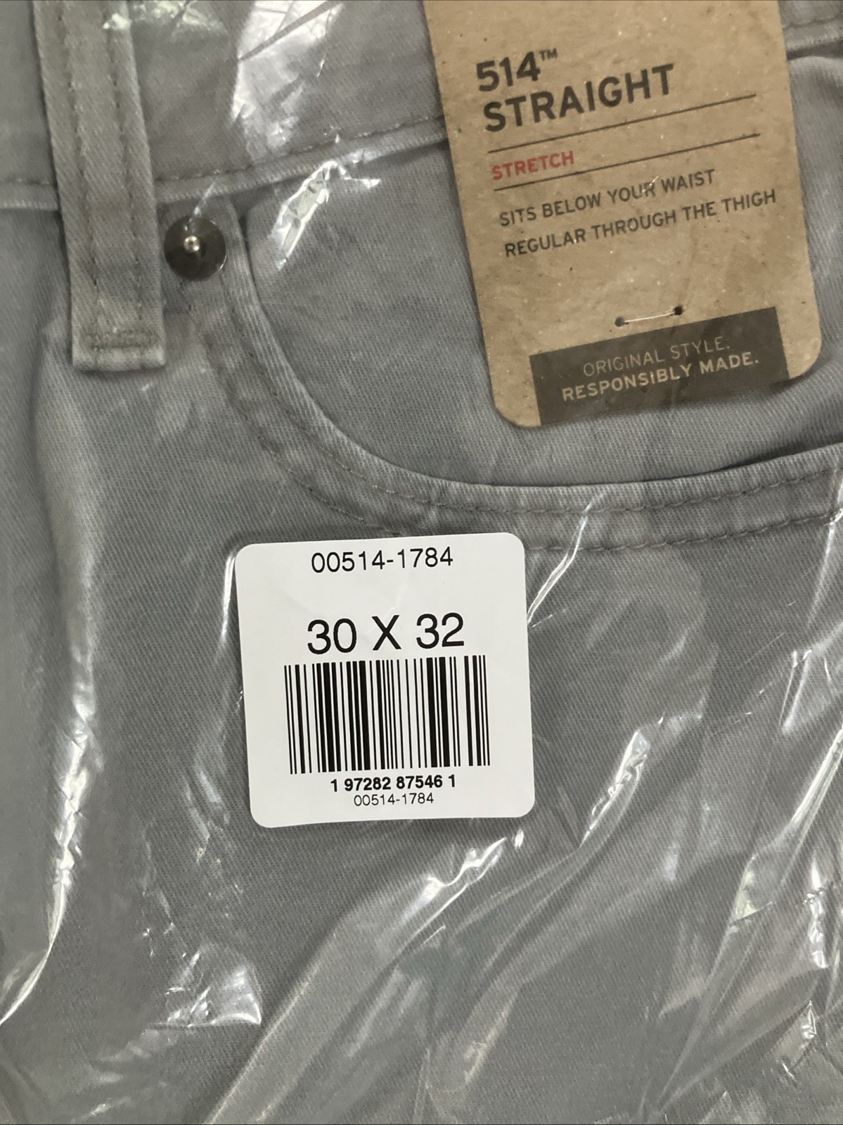 NWT Men’s Levi’s 514 Straight Fit Stretch Sharkskin Gray Pants Size 30”x32”