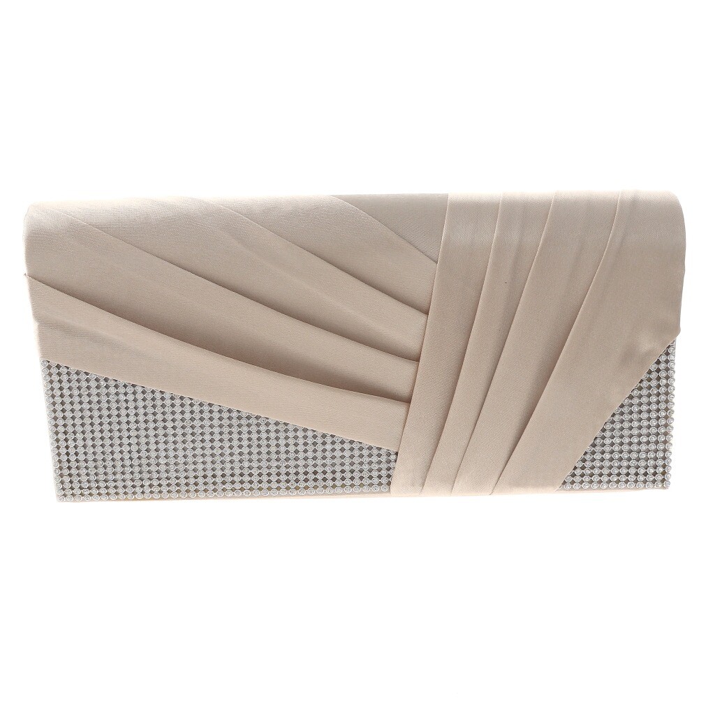 Fashion Satin Fabric Clutch Bag with Folded Front Rhinestone WYQ074-CHP