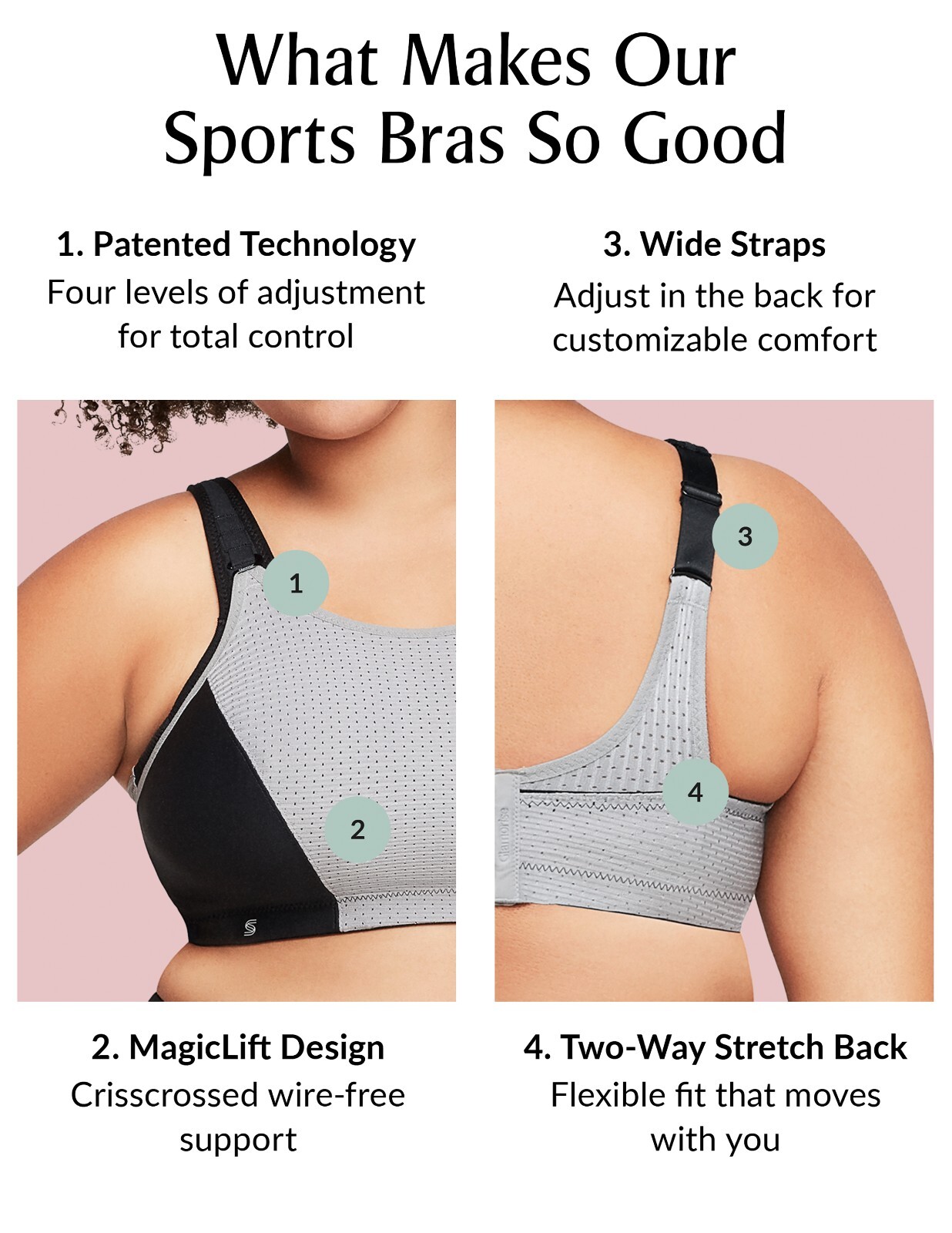 Glamorise SPORT Bra 2-Layers Wire-Free LOW-HIGH IMPACT SUPPORT Pink & Orange NEW