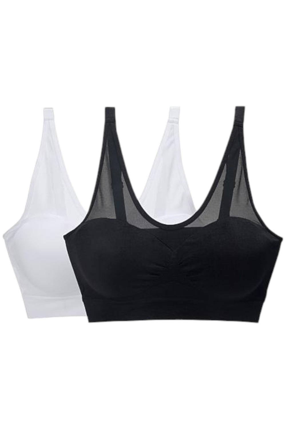 Rhonda Shear Women’s 2-pack Mesh Neckline Ahh Bra Black/White