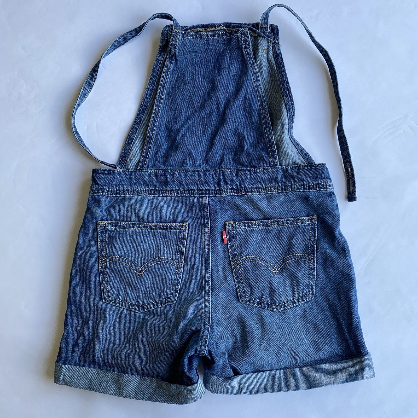 Girls Size 8 Levi’s Denim Shortalls Overall Shorts Knot Strap 100% Cotton