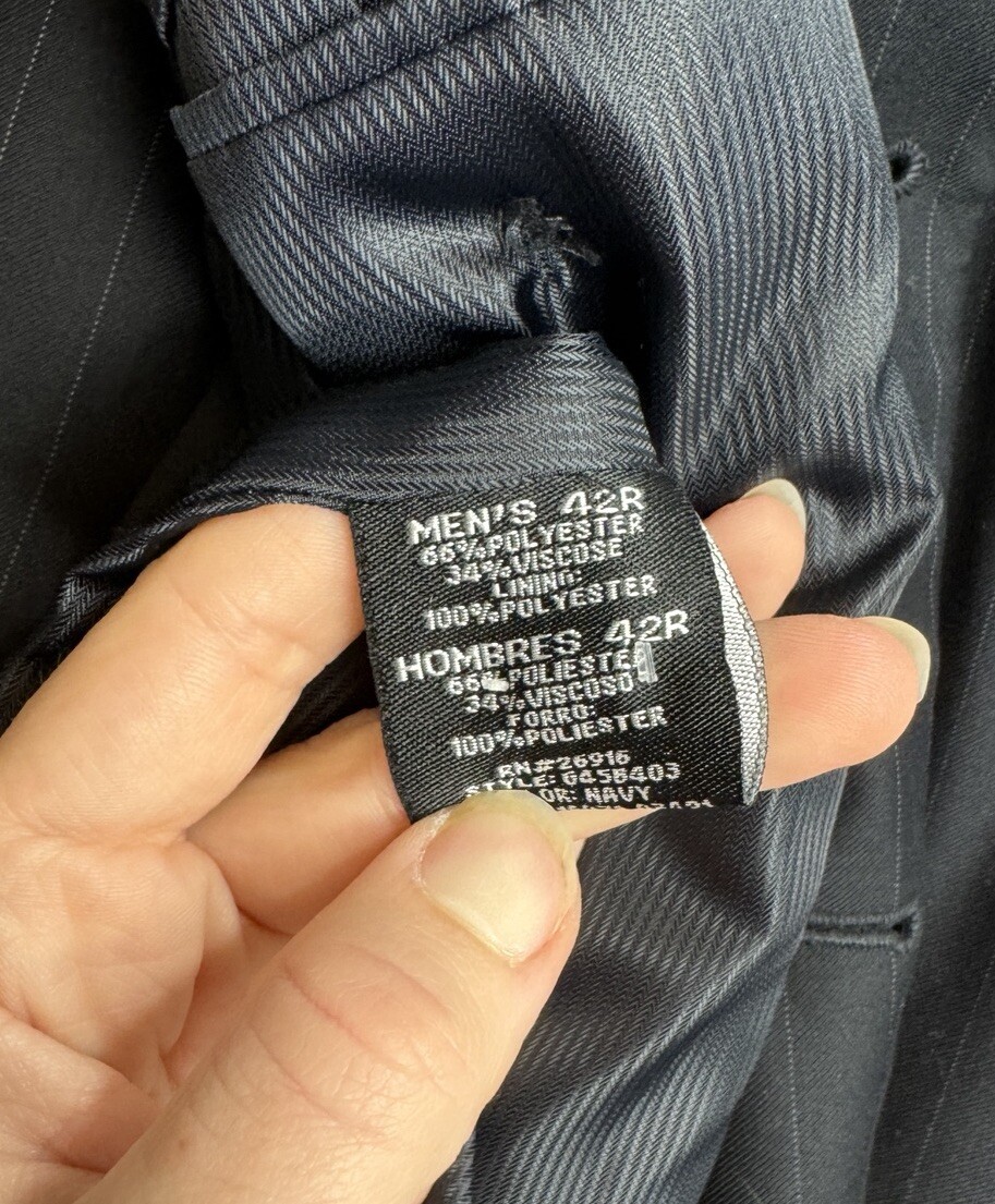 George Men’s Navy Blue Pinstripe Suit 42R 36 x 27 Three Button Blazer Trousers