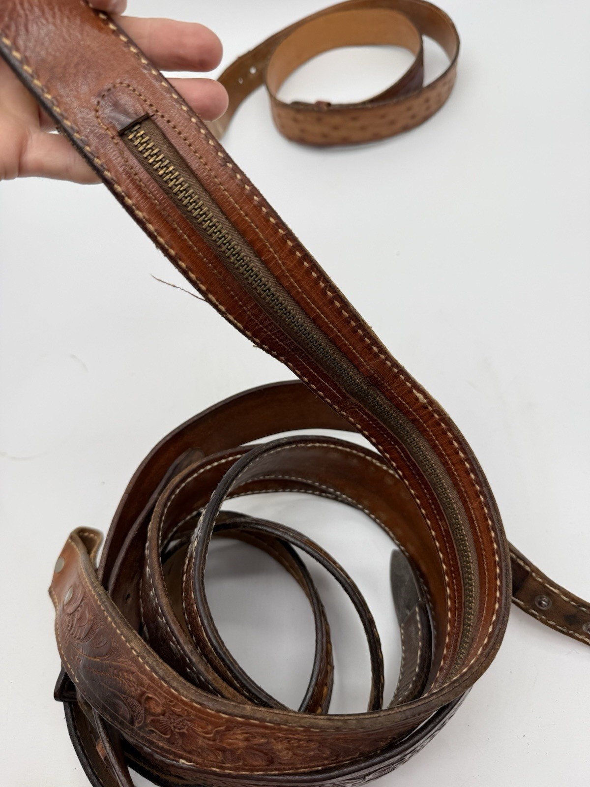 Lot of 5 Leather Belts Vintage Western Style Buckle Replacement Parts See Photos