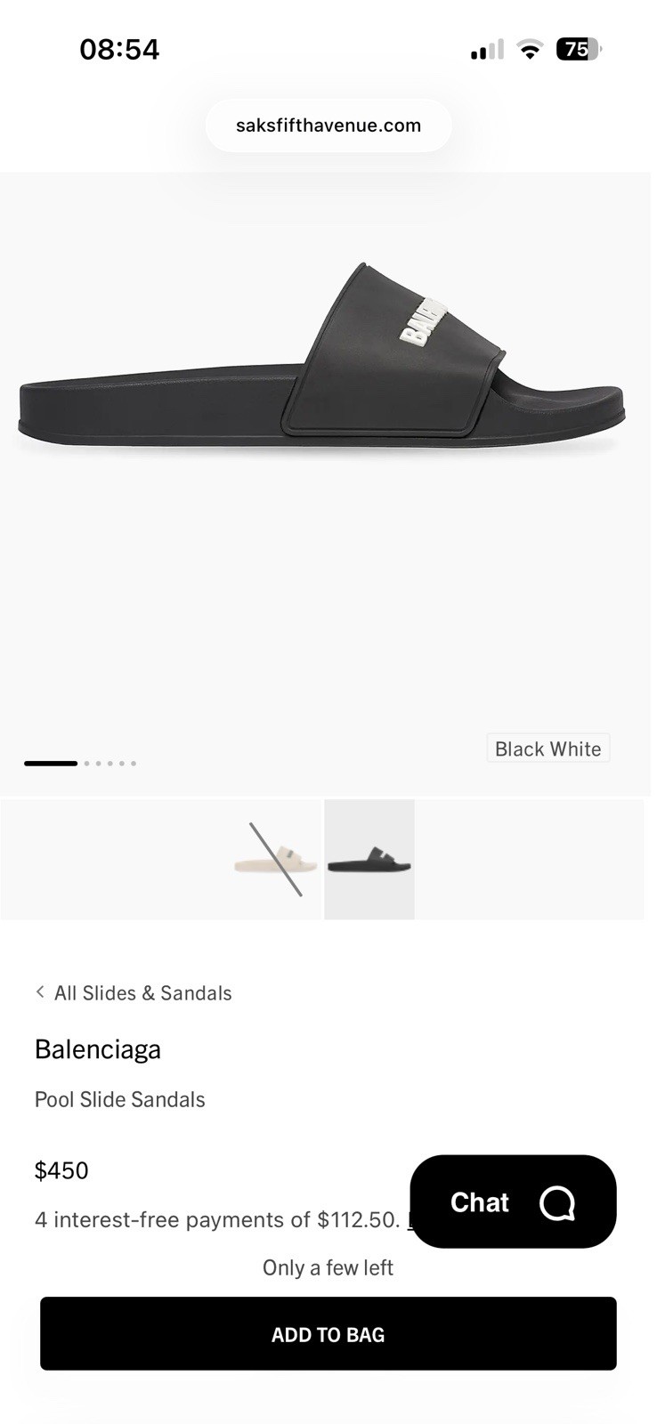 Balenciaga Pool Slide Sandals Logo Black/White Men’s EU 42 US 9 Slip-On