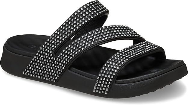Crocs Getaway Gems Strappy Black Rhinestone Slide Sandals Womens 9 – 212584-001