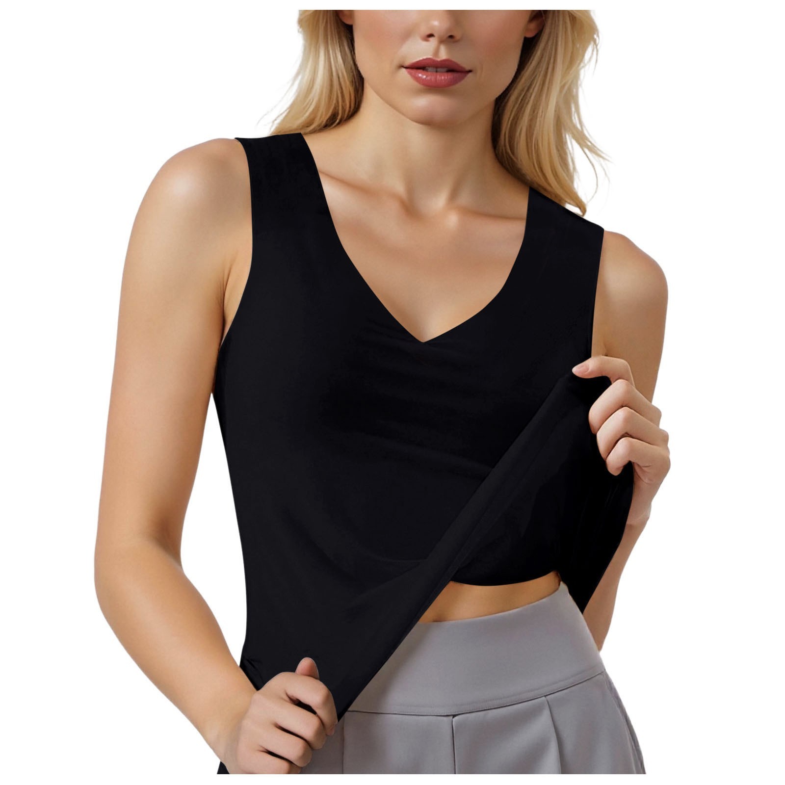 Women’s V Neck Ice Silk Seamless Sleeveless Sport Tank Top Soft Stretch Basic
