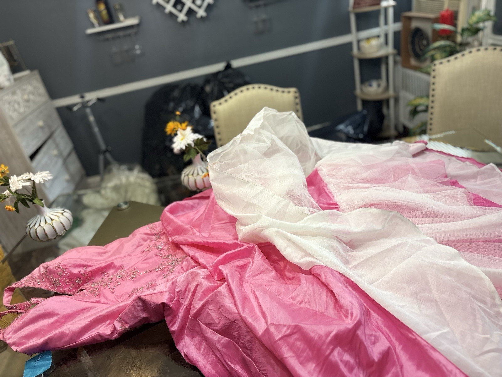 Pink Satin Halter Sleeveless Beaded Sequin Formal Ball Gown Long Dress 16
