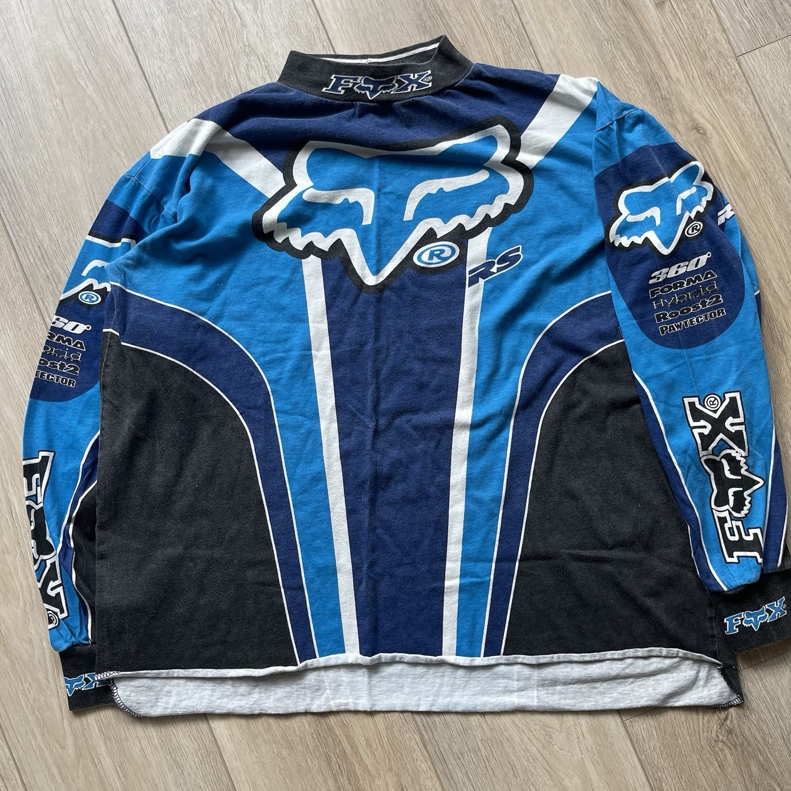 VTG 90s Fox Racing RS Single Stitch AOP Graphic Racing Mock Neck Jersey Sz XL
