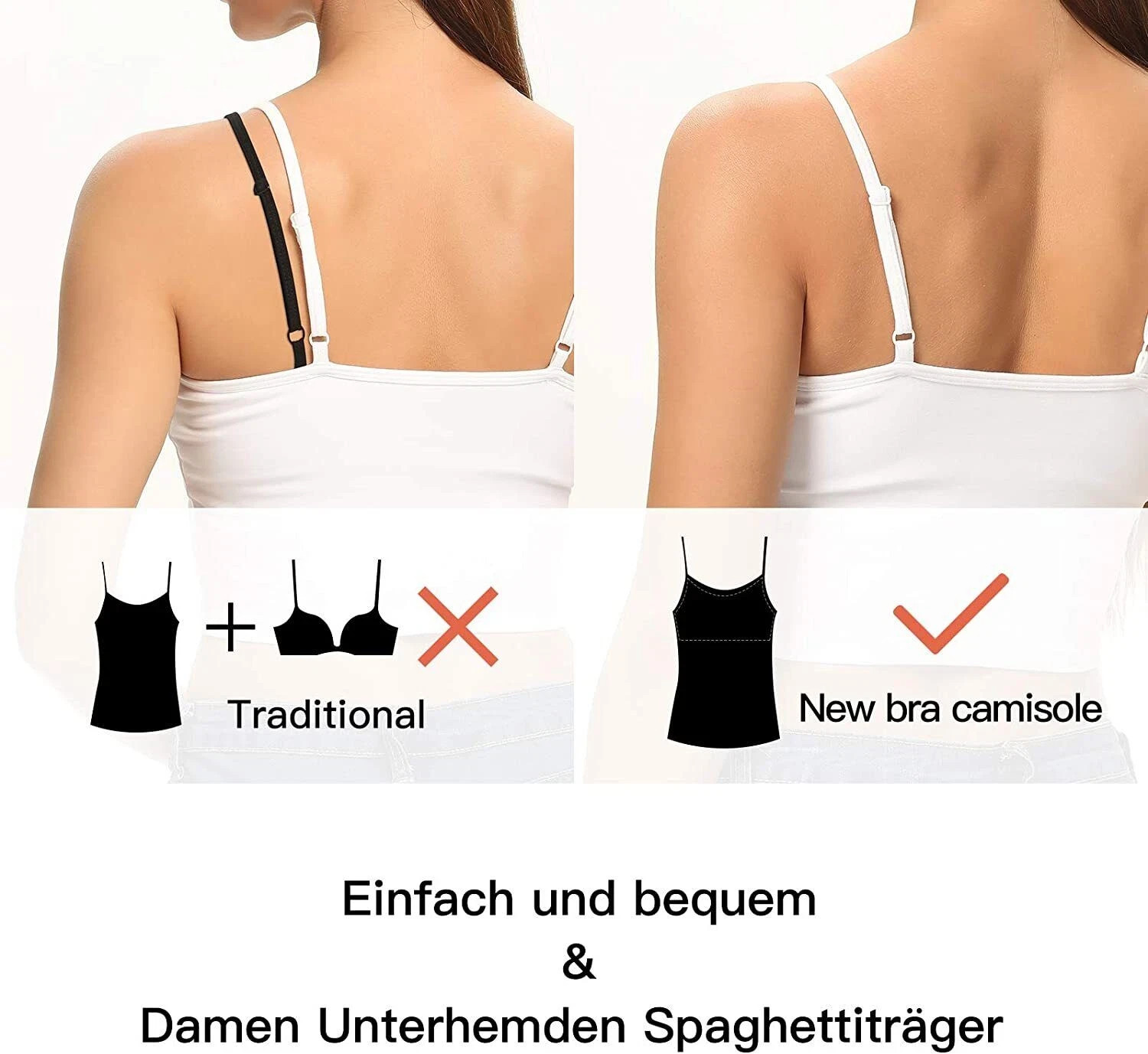 Women Camisole with Built in Shelf & Padded Bra Adjustable Strap Basic Tank Tops
