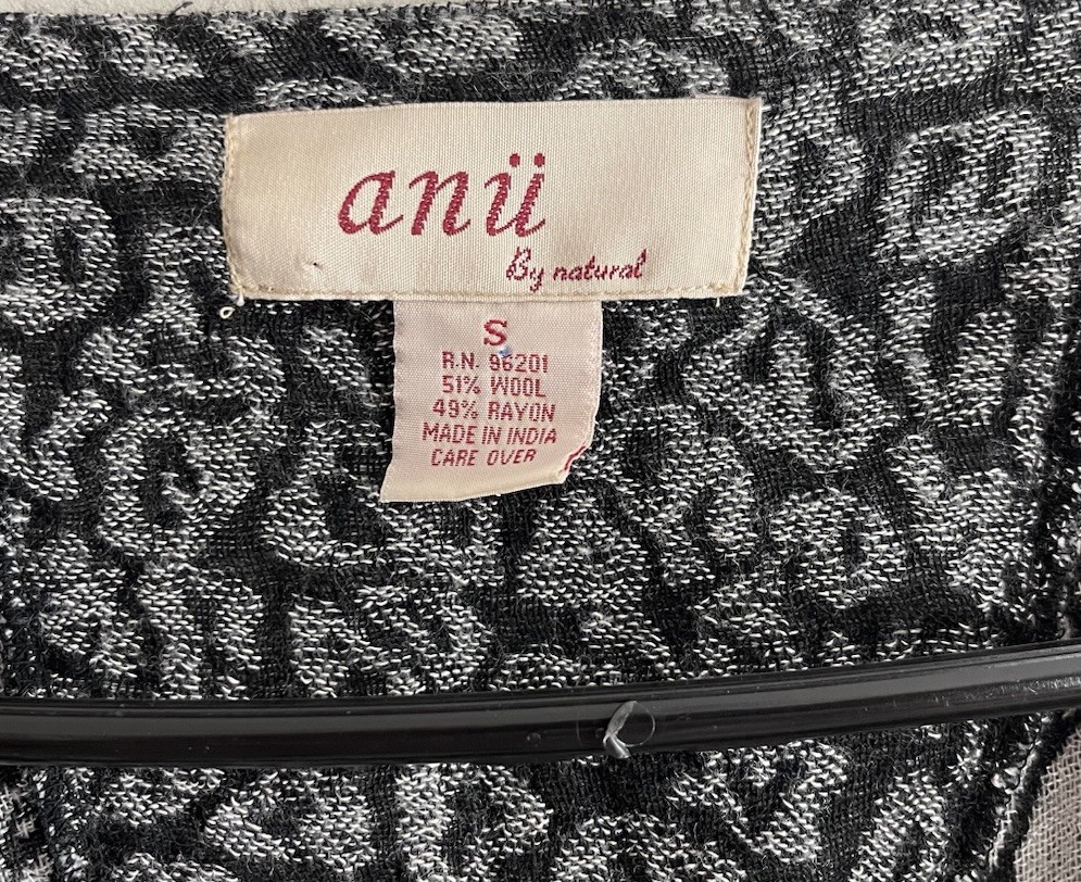 Anu by natural wool blend jacket blazer small mixed print patchwork black gray