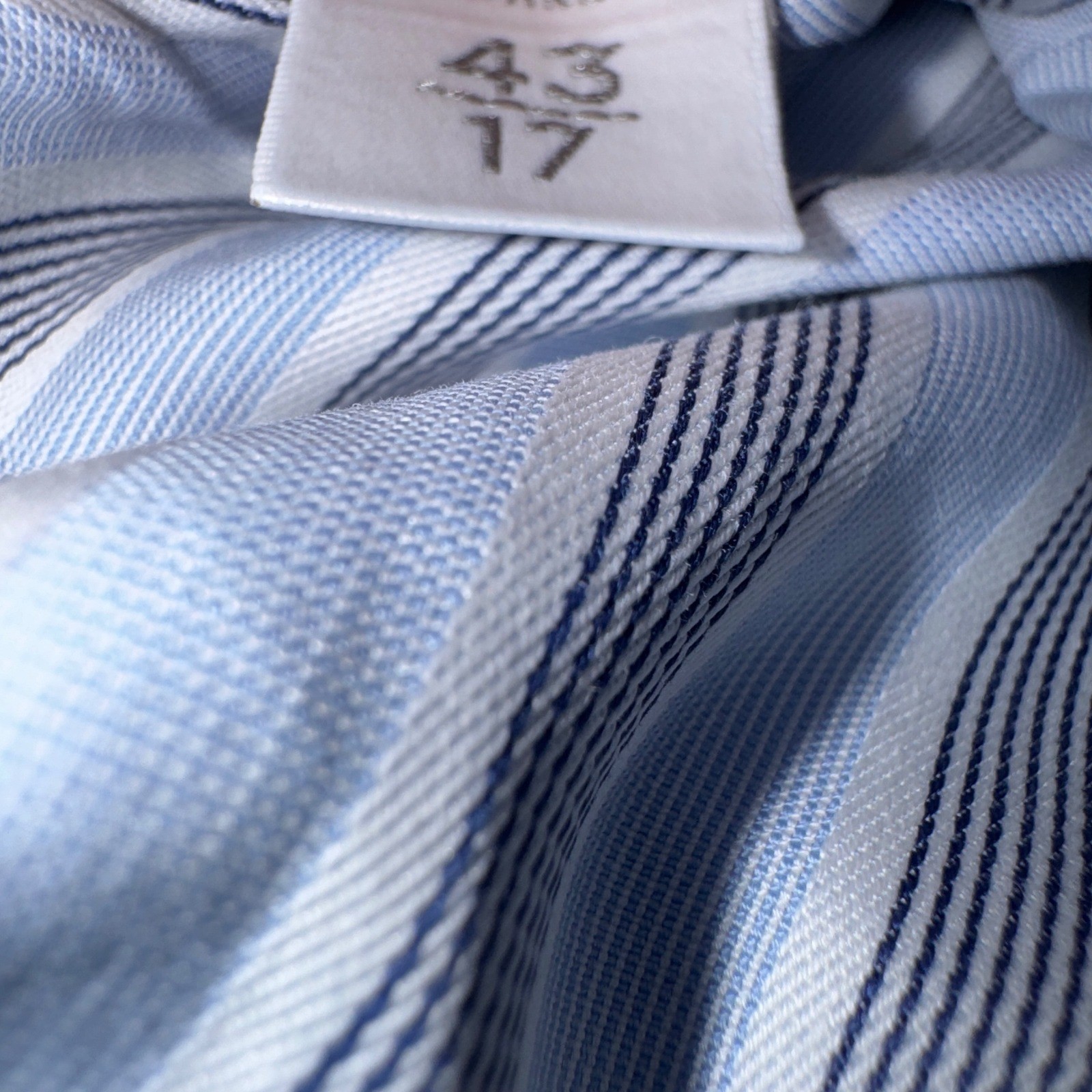 Ermenegildo Zegna 43/17 Mens Blue Striped French Cuff Dress Shirt Spread Collar