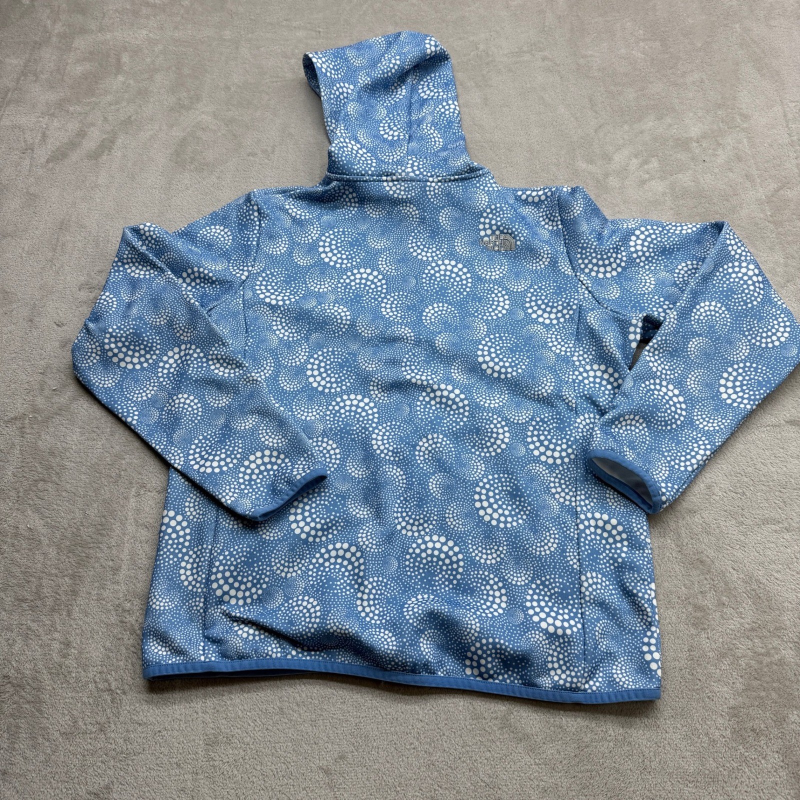 The North Face Full Zip Hoodie Girls XL Blue Polka Dot Swirl Softshell Jacket