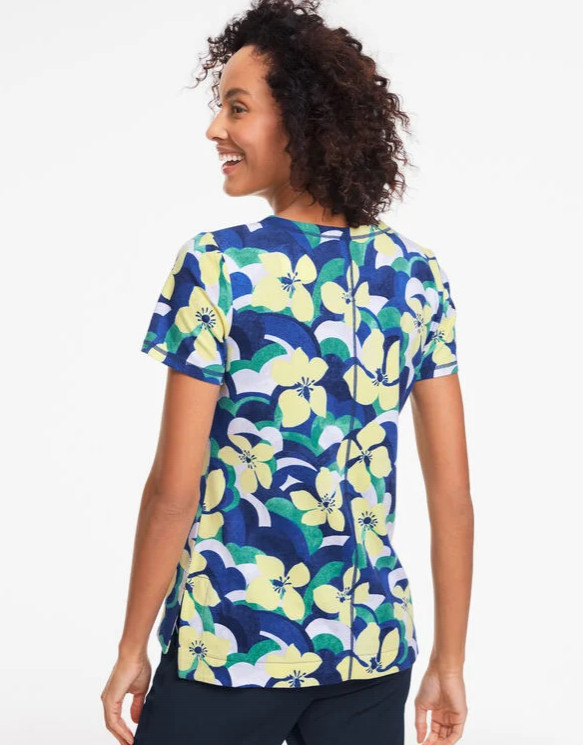 Talbots Women Supersoft Jersey Short Sleeve Tee – Layered Blooms, INDIA INK MULT