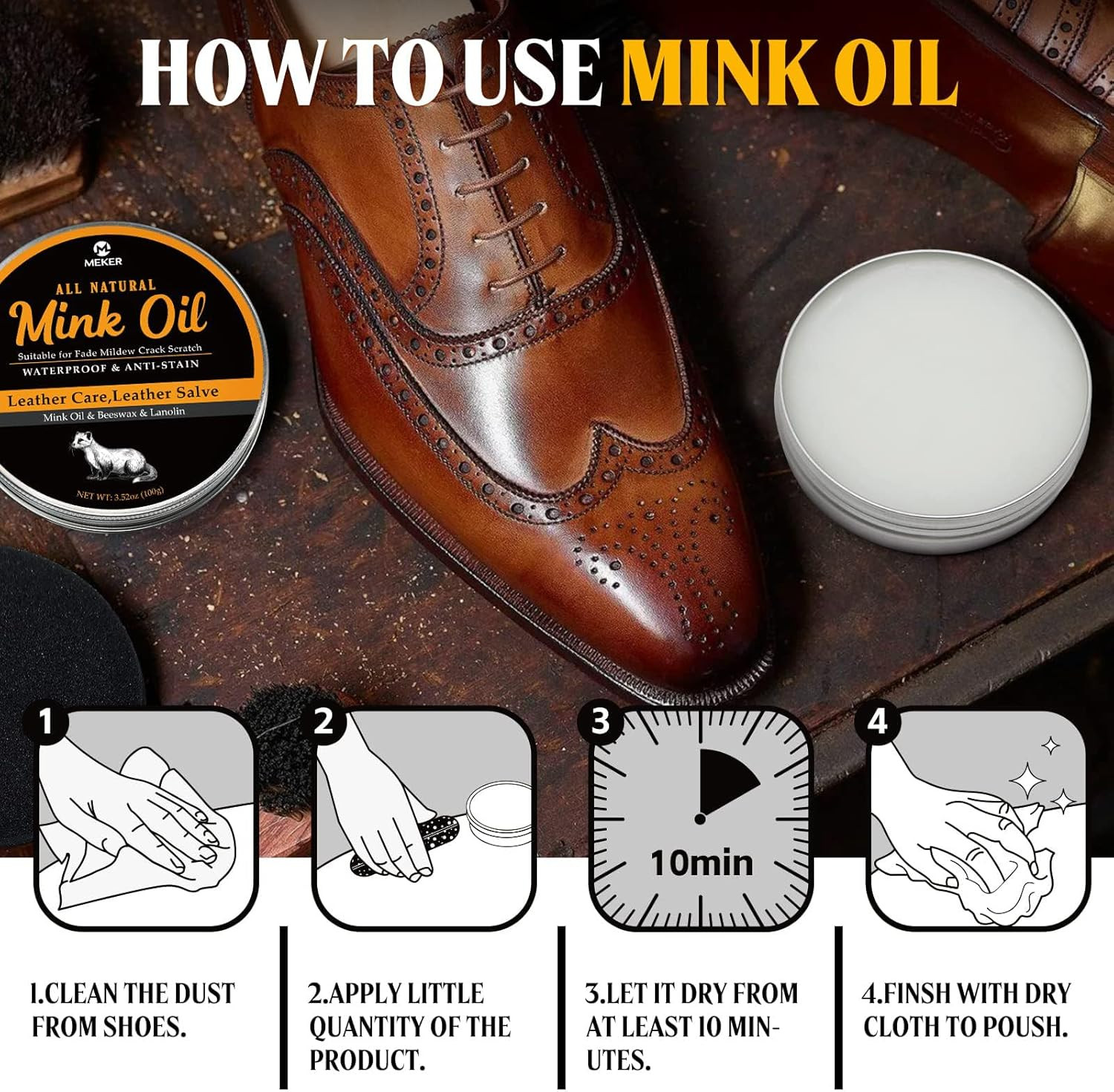 Mink Oil Leather Conditioner Cleaner Waterproof Shoe Boot Care 3.52 Oz