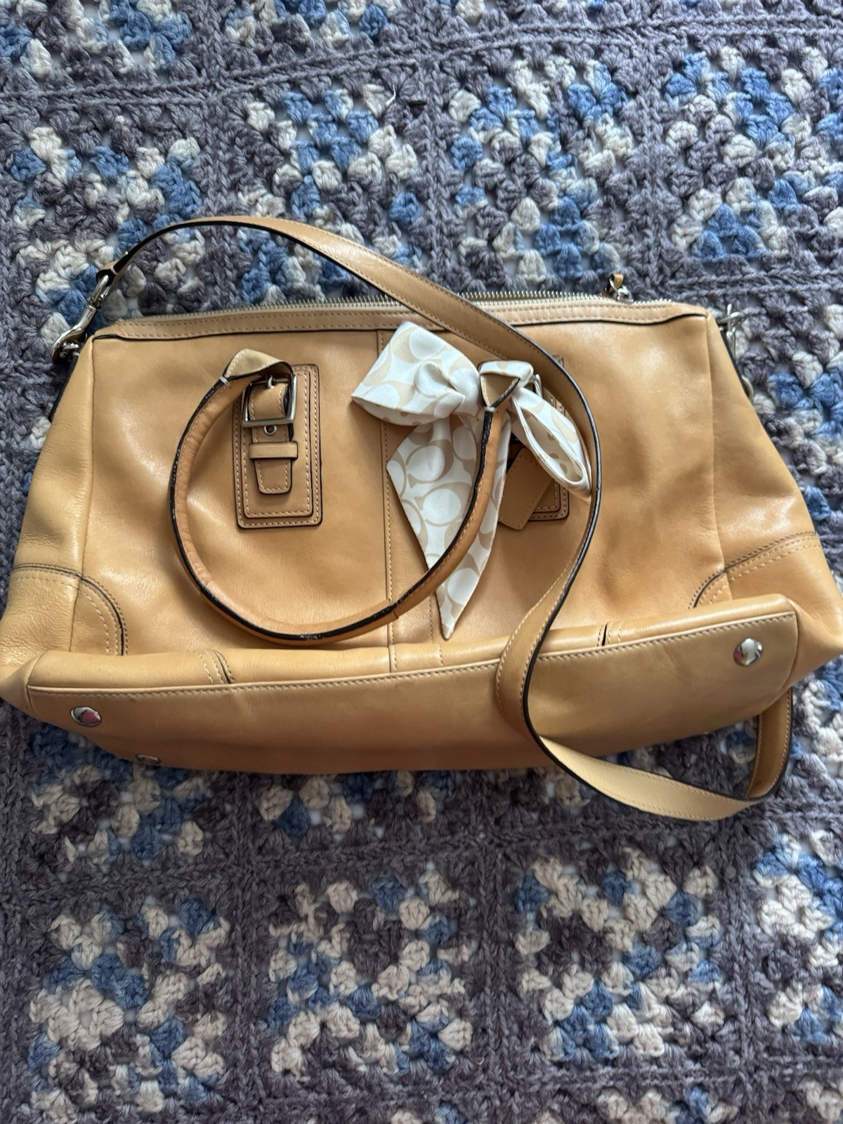 Coach Large Leather Tote Bag with Scarf