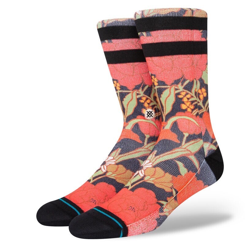 Stance Adult Black Crew Polyester Cushion Floral Backpetal Casual Socks L 9-13