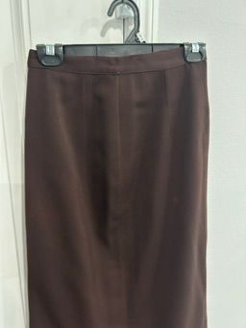 Womens Brown Midi Pencil Skirt Side Slit Back Zip Old Money Classic Academia