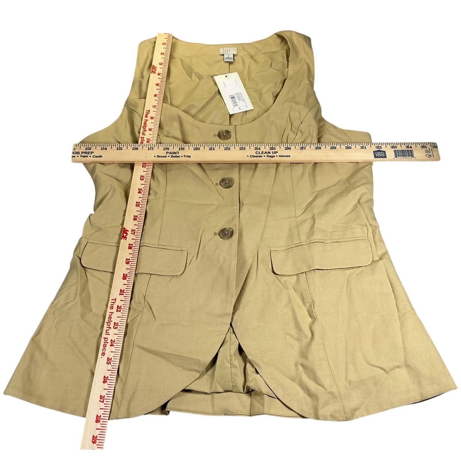 A New Day Womens Tan Cotton Blend Button Front Tailored Vest Size L NWT