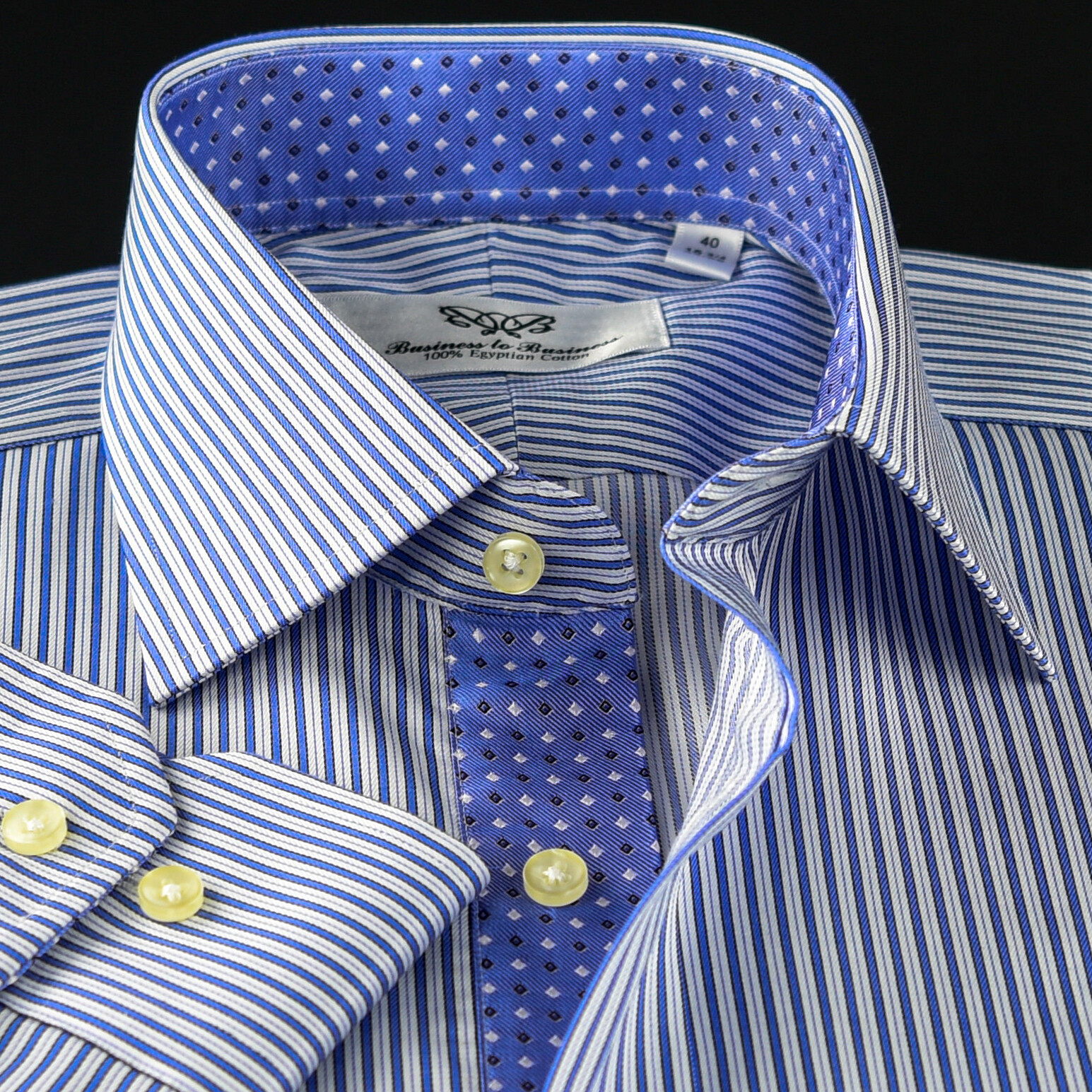 Blue Stripe Formal Business Dress Shirt With Blue Star Inner Lining Design