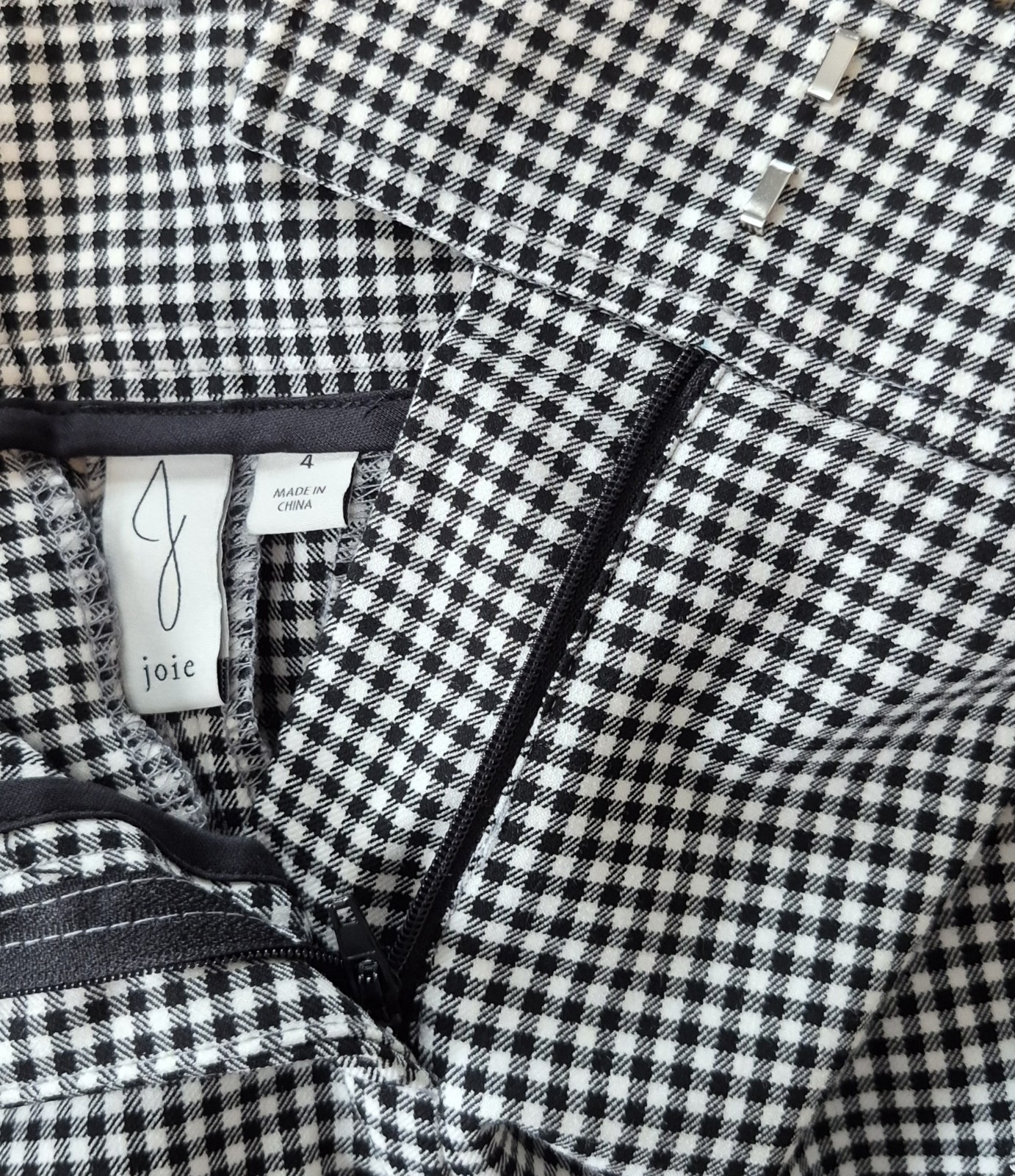 Joie Women’s Black White Checker Pants Size 4 Belted Tie Career Trouser Pockets