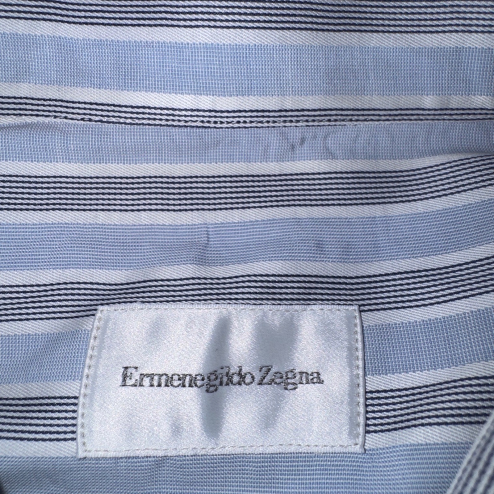 Ermenegildo Zegna 43/17 Mens Blue Striped French Cuff Dress Shirt Spread Collar