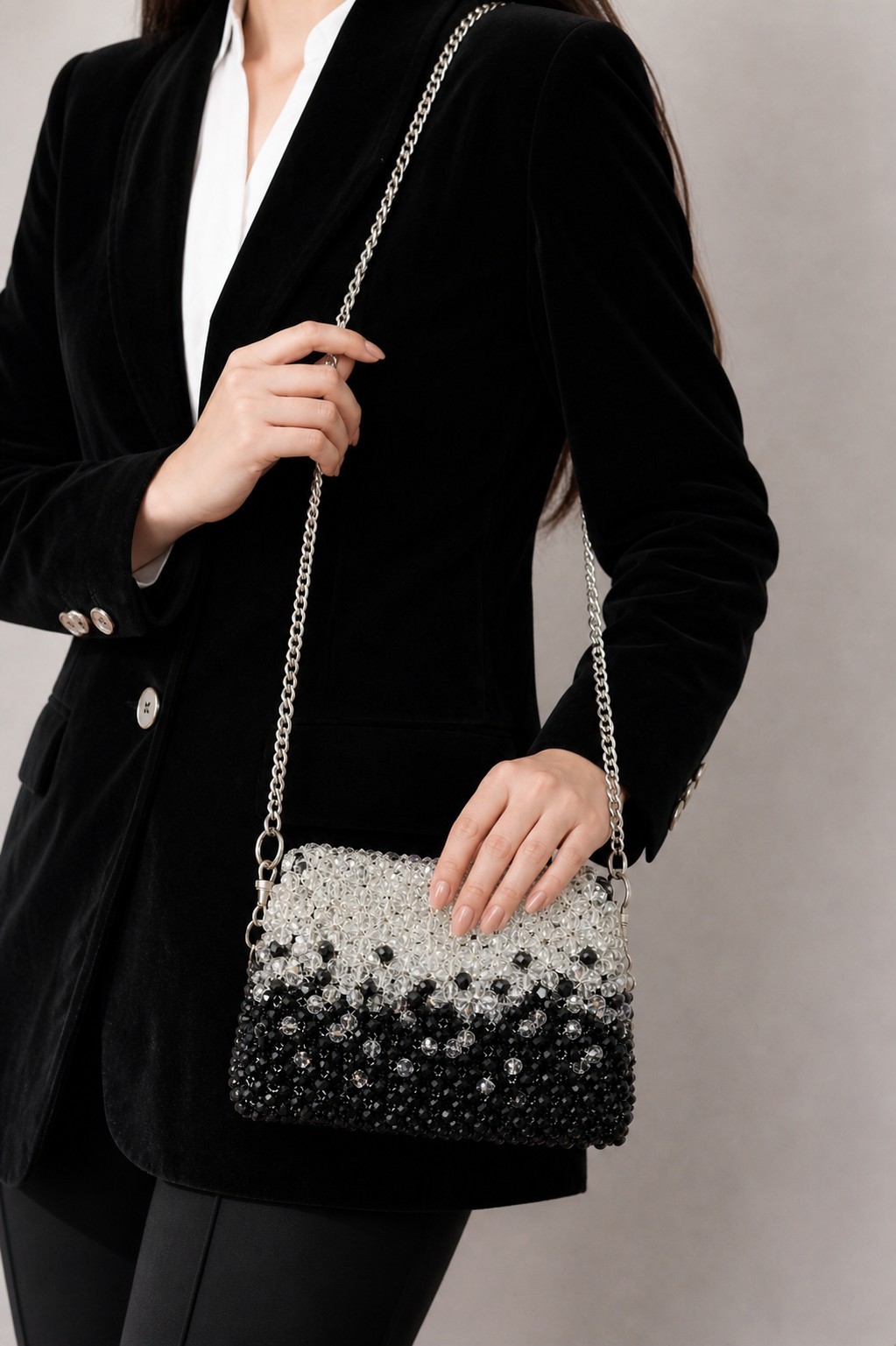 Black Crystal Beaded Bag for Date Night Purse Handmade Evening Bag for Wedding