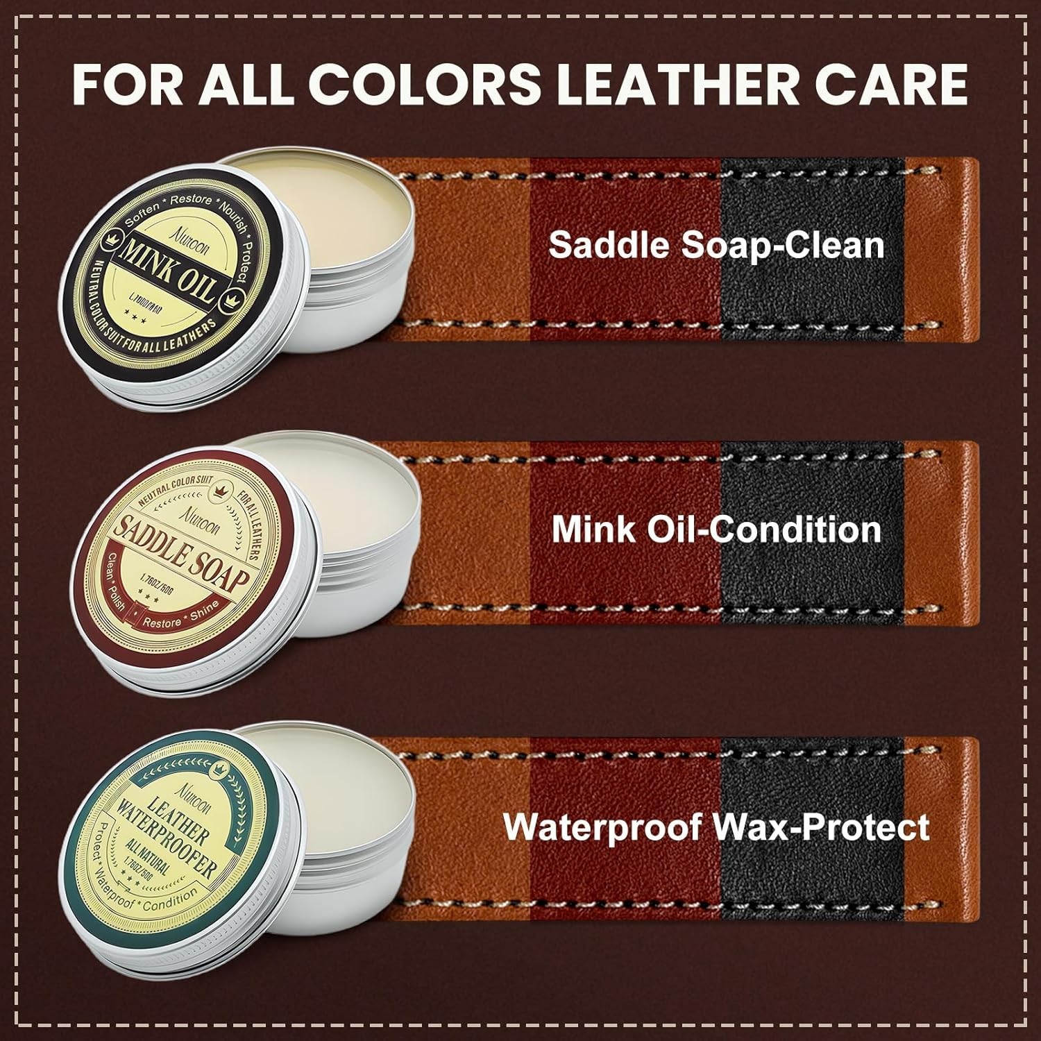 10Pcs Leather Care Kit- 3Pcs Horsehair Brushes, 1.76oz Saddle Soap, 1.76oz Mi…