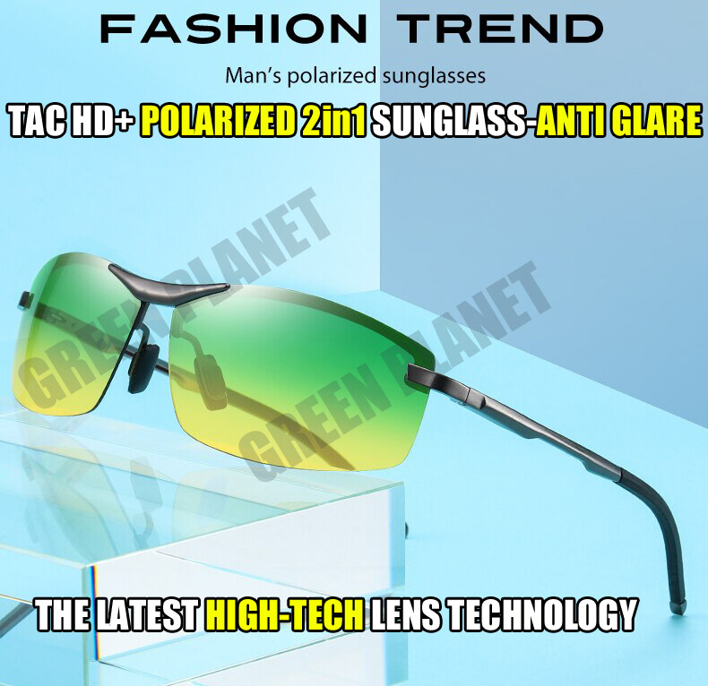 Tac HD+ Polarized Day & Night Vision glasses Men Driving Pilot Aviator sunglass