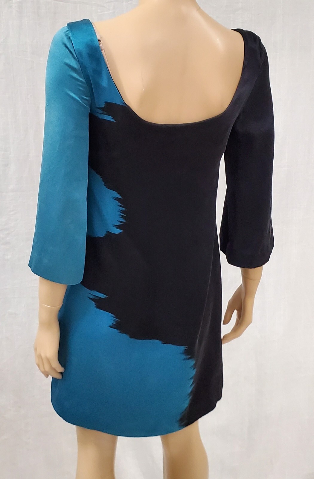 Jay Godfrey Modern Colorblock Silk Shift Dress Blue Black 3/4 Sleeve Womens 0