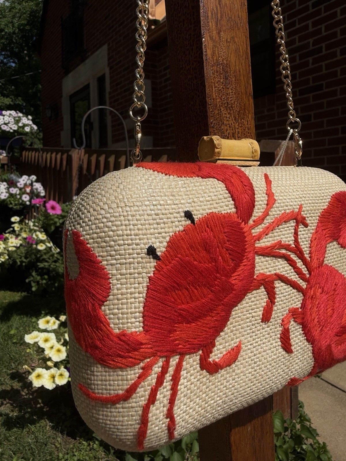NWT Tommy Bahama Embroidered Crab Clutch Bag Purse w/ Rhinestoned Crab Hair Clip