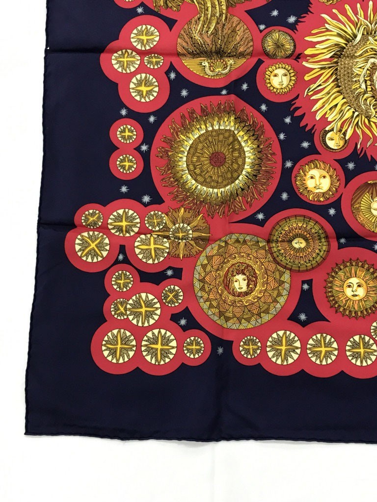 HERMES Carre 90 Soleil Silk Scarf Made in France Vintage Used