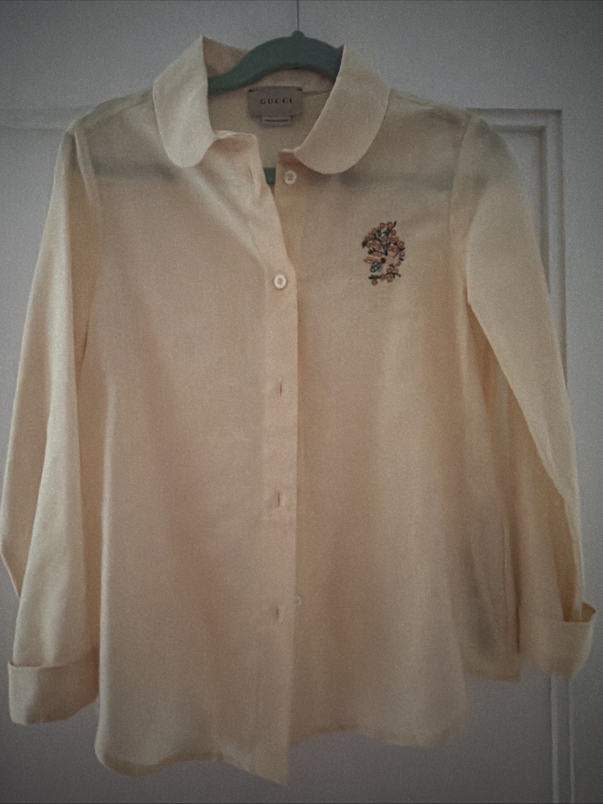 Gucci Kids Blouse Yellow Long Sleeve Peter Pan Collar