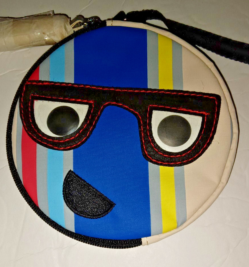 Vtg New Old Stock LESPORTSAC Round Zippered Novelty Coin Purse w/ Face Glasses