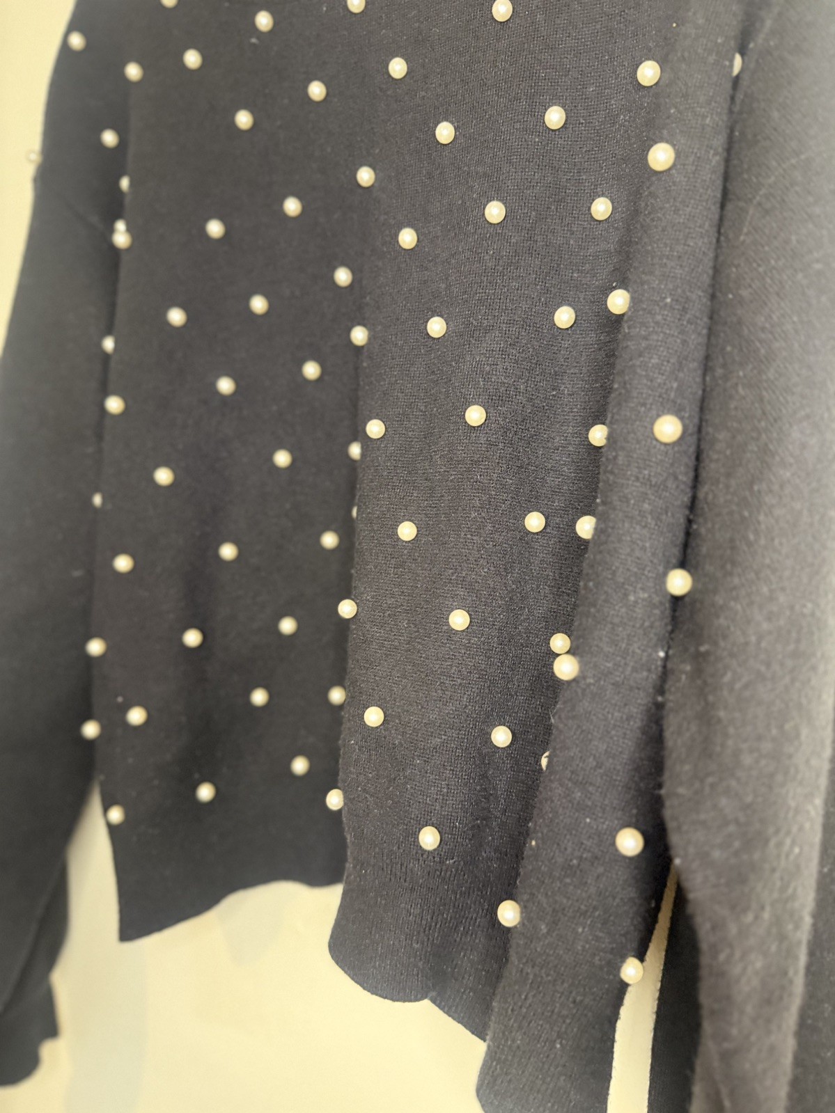 ZARA Black Pearl Embellished Knit Sweater Women’s Large L Balloon Sleeve Jumper