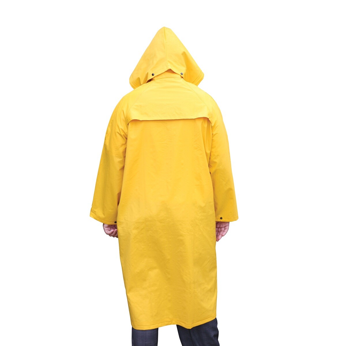 Safety Rain Coat Yellow Rain Jacket 49″ w Detachable Hood .35mm PVC / Polyester