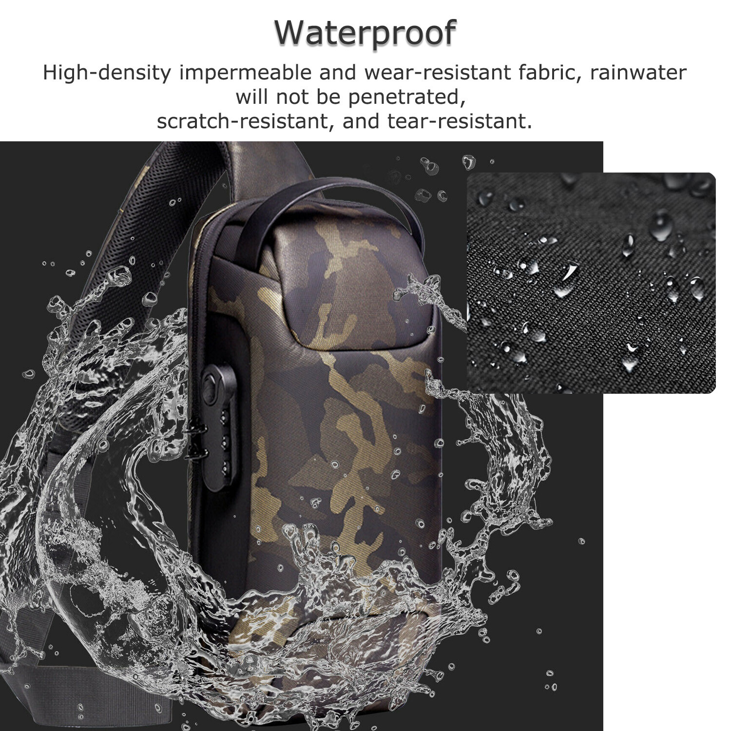 Anti Theft Sling Bag Waterproof Chest Bag Crossbody Backpack w/ USB Charge Port