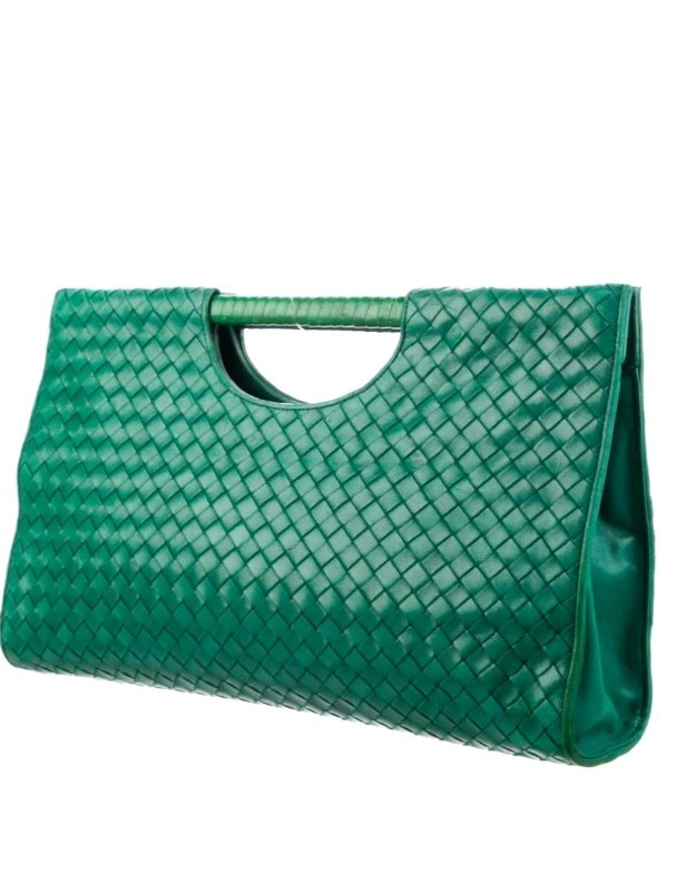 Vintage 90s Bottega Veneta Green Intrecciato Nappa Frame Bag