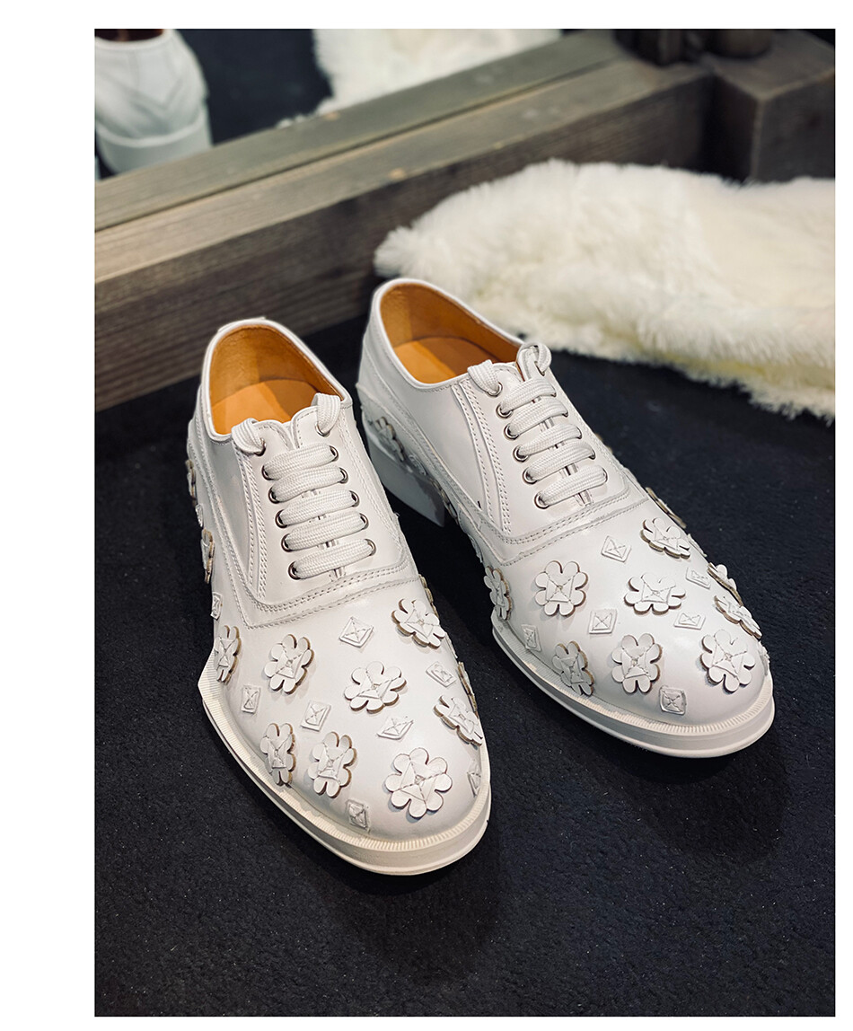 Mens Retro Oxfords Handmade Flower Dress Formal Real Leather Lace Up Party Shoes