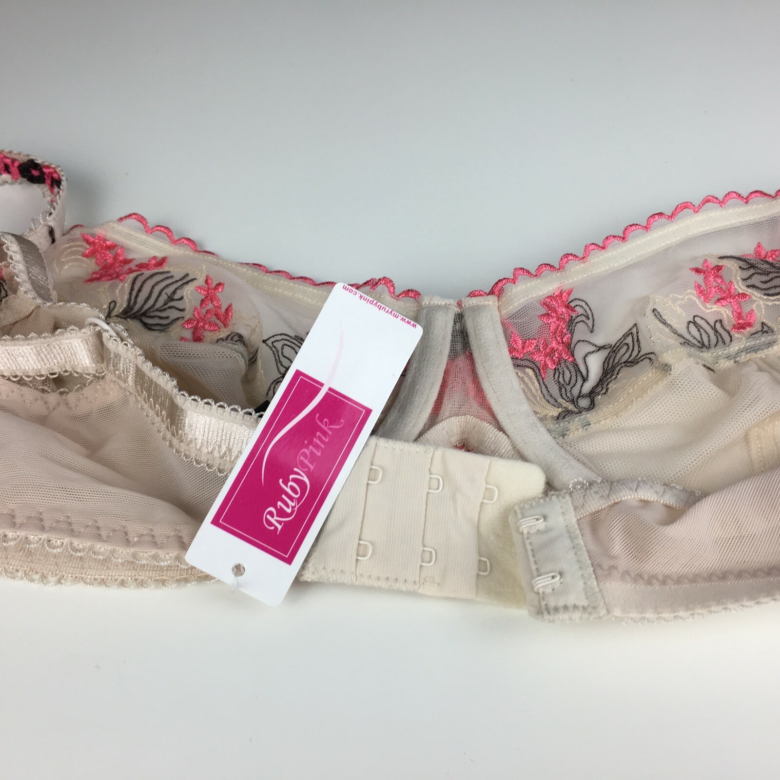 Ruby Pink KEIA Sexy Lingerie Sheer w Embroidered Lace Underwire Bra – Ivory/Pink