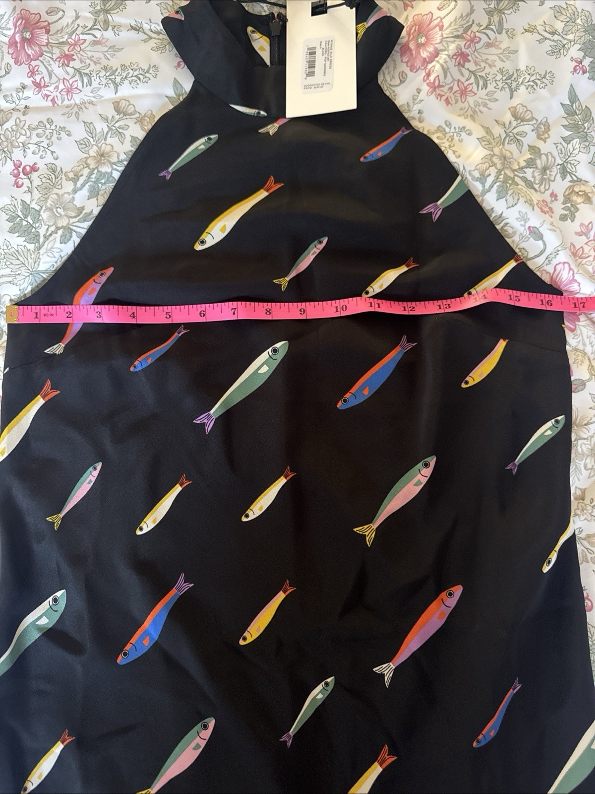 NWT Staud Women’s Black Silk Pop Sardine Print Halter Winnie Maxi Dress Size 4