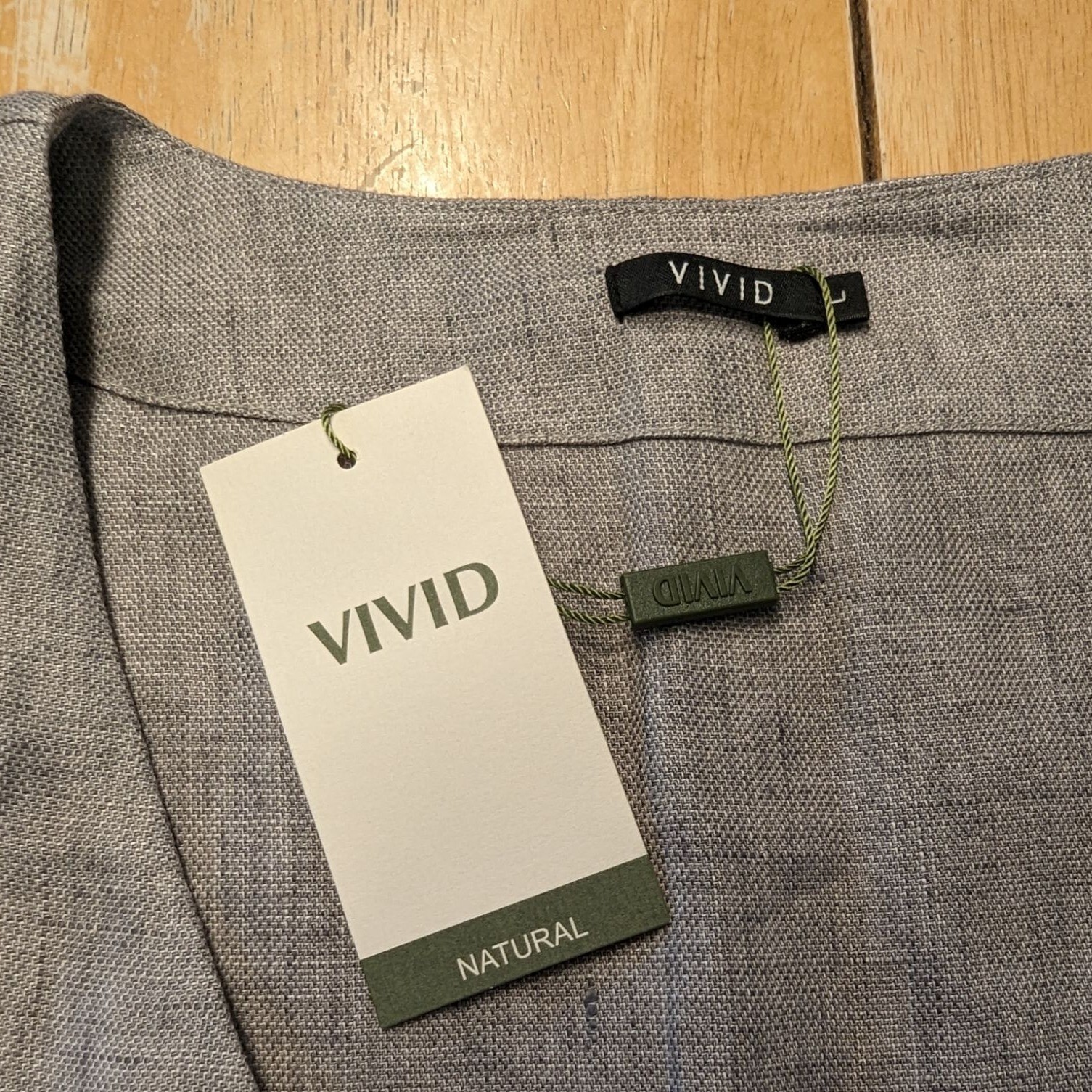 VIVID Natural long sleeve minimalist design button front gray Linen mini dress L