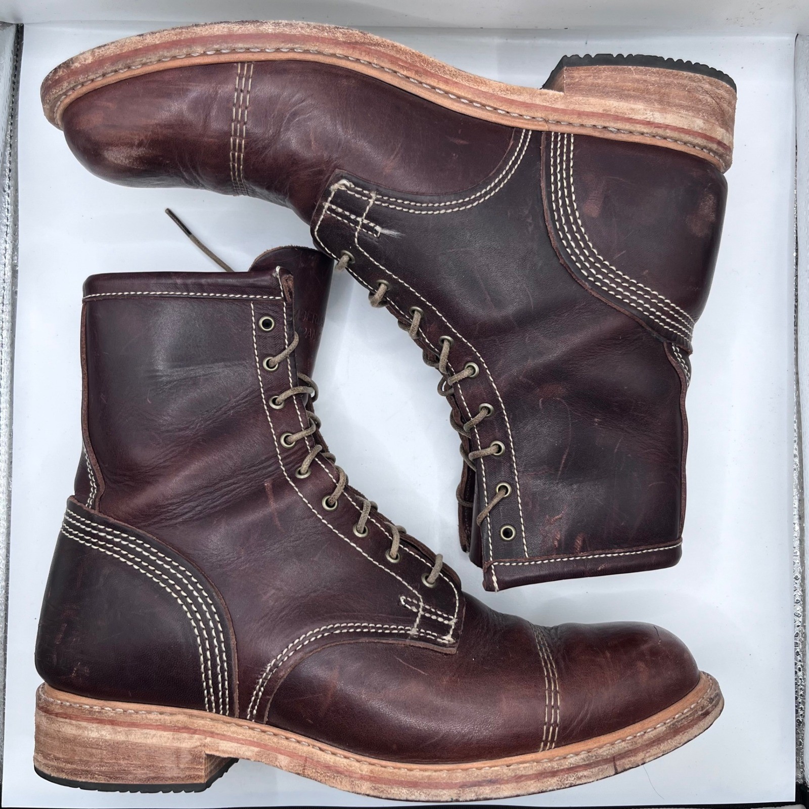 VTG Timberland Boot Company Coulter Cap Toe Boots Mens 9 Brown Leather Made USA