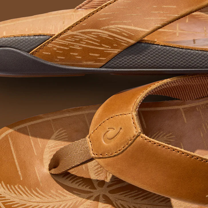 NEW SEAL OluKai Tuahine Men’s Fox Waterproof Leather Sandals Comfort Flip Flops