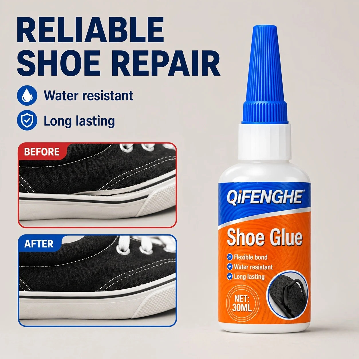 Shoe Glue 30ML, Flexible Waterproof Shoe Repair Adhesive, Long Lasting Strong Bo