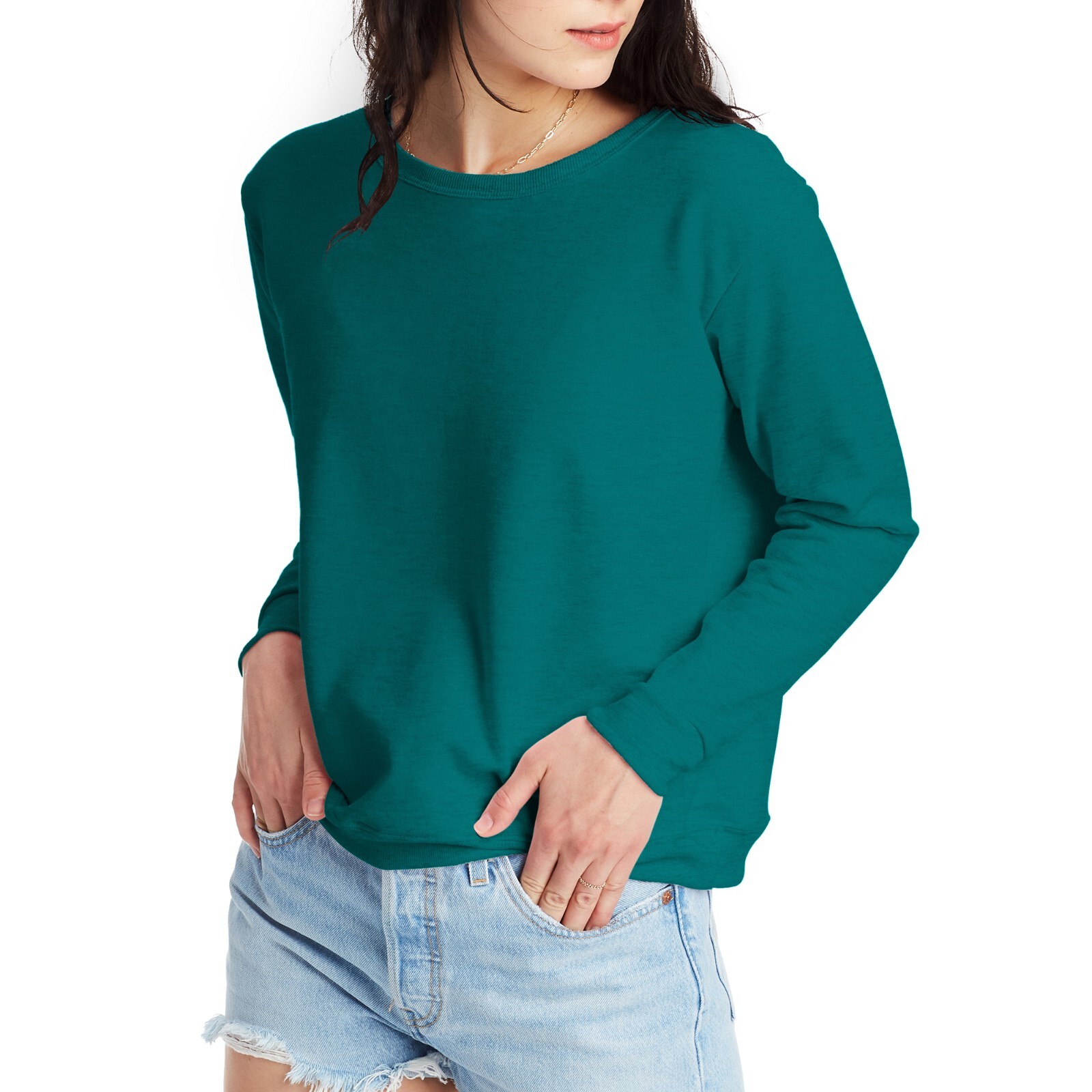 Hanes Women’s Sweatshirt Crew Neck EcoSmart Recycled Cotton-Blend Fleece S-2XL