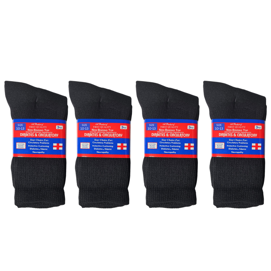 3-12 Pairs Men’s Women Health Cotton Diabetic Black Crew Socks 9-11 10-13 13-15
